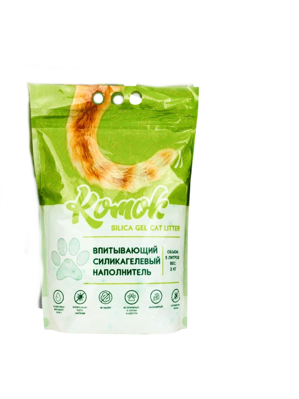 Наполнитель КОМОК зеленый силикагель для кошек 2 кг 1