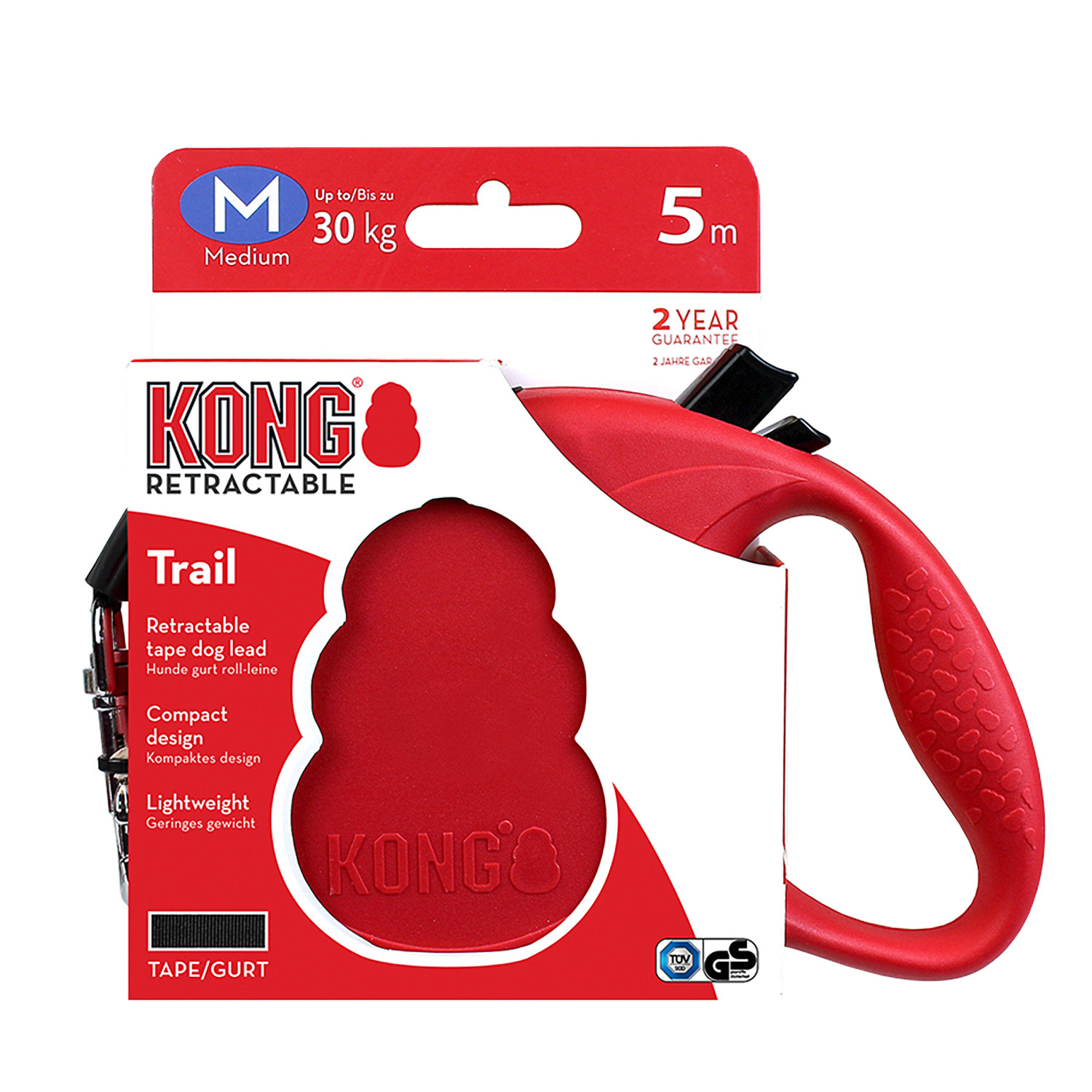Поводок-Рулетка KONG Kong Trail S красный (до 20 кг) лента 5 м для собак