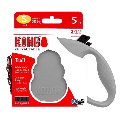 Поводок-Рулетка KONG Kong Trail S серый (до 20 кг) лента 5 м для собак
