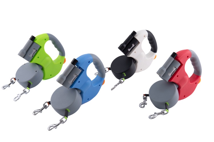 Поводок-рулетка Nunbell на два поводка с контейнером и фонариком до 8 кг 3 м в асс для собак
