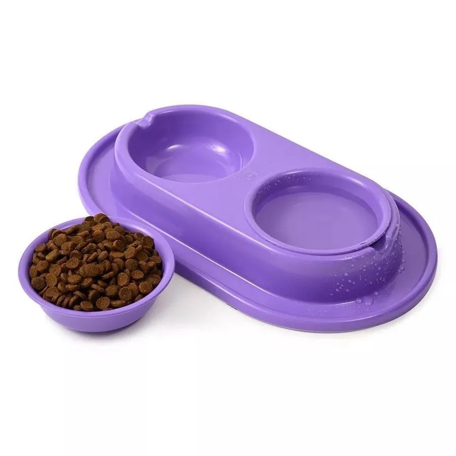 Миска Алькор двойная на подставке фиолетовый для животных 2*200 мл 33,5*19,5*4 см 3