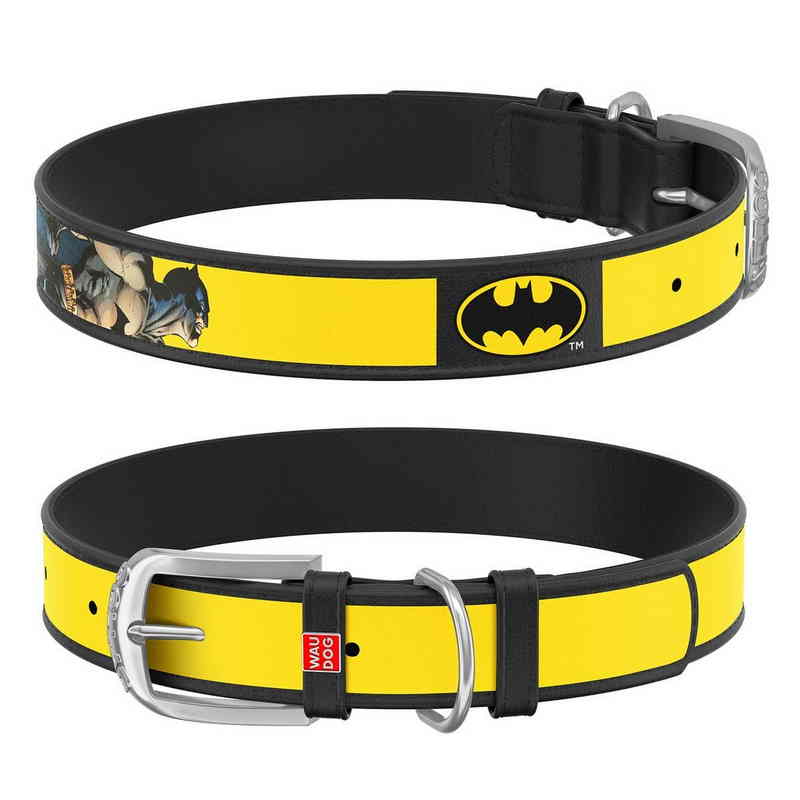 Ошейник Collar WAUDOG Design Бэтмен натуральная кожа желтый для собак  29-38см 20мм