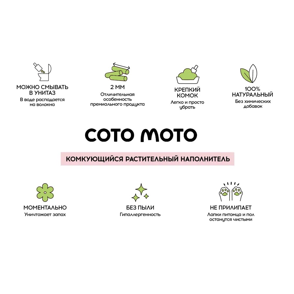 Наполнитель Cotomoto Зеленый Чай растительный комкующийся для кошек 4