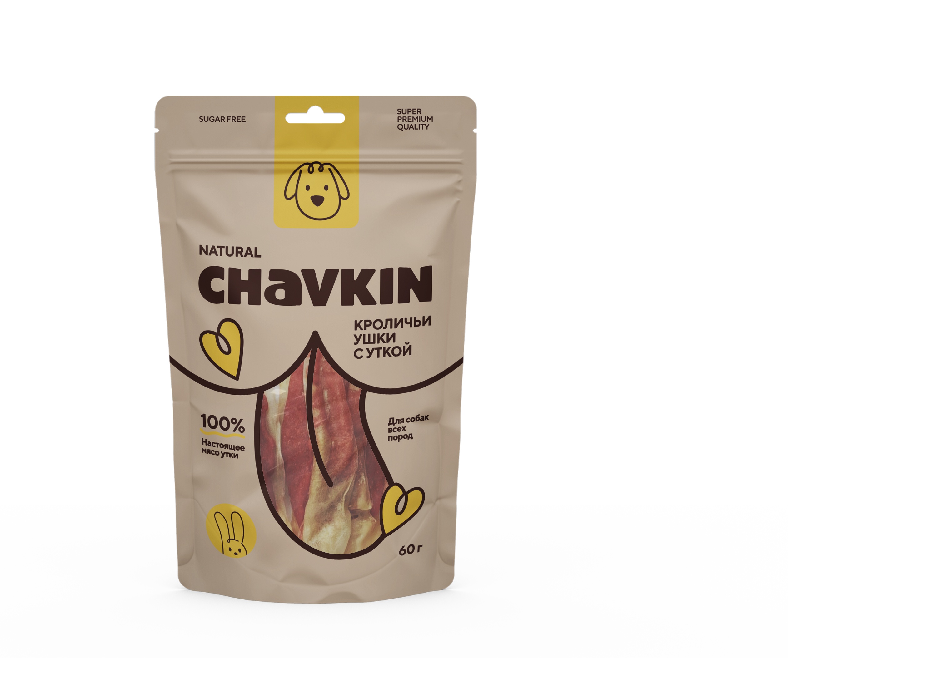 Лакомство Chavkin Кроличьи ушки с уткой для собак 60 г
