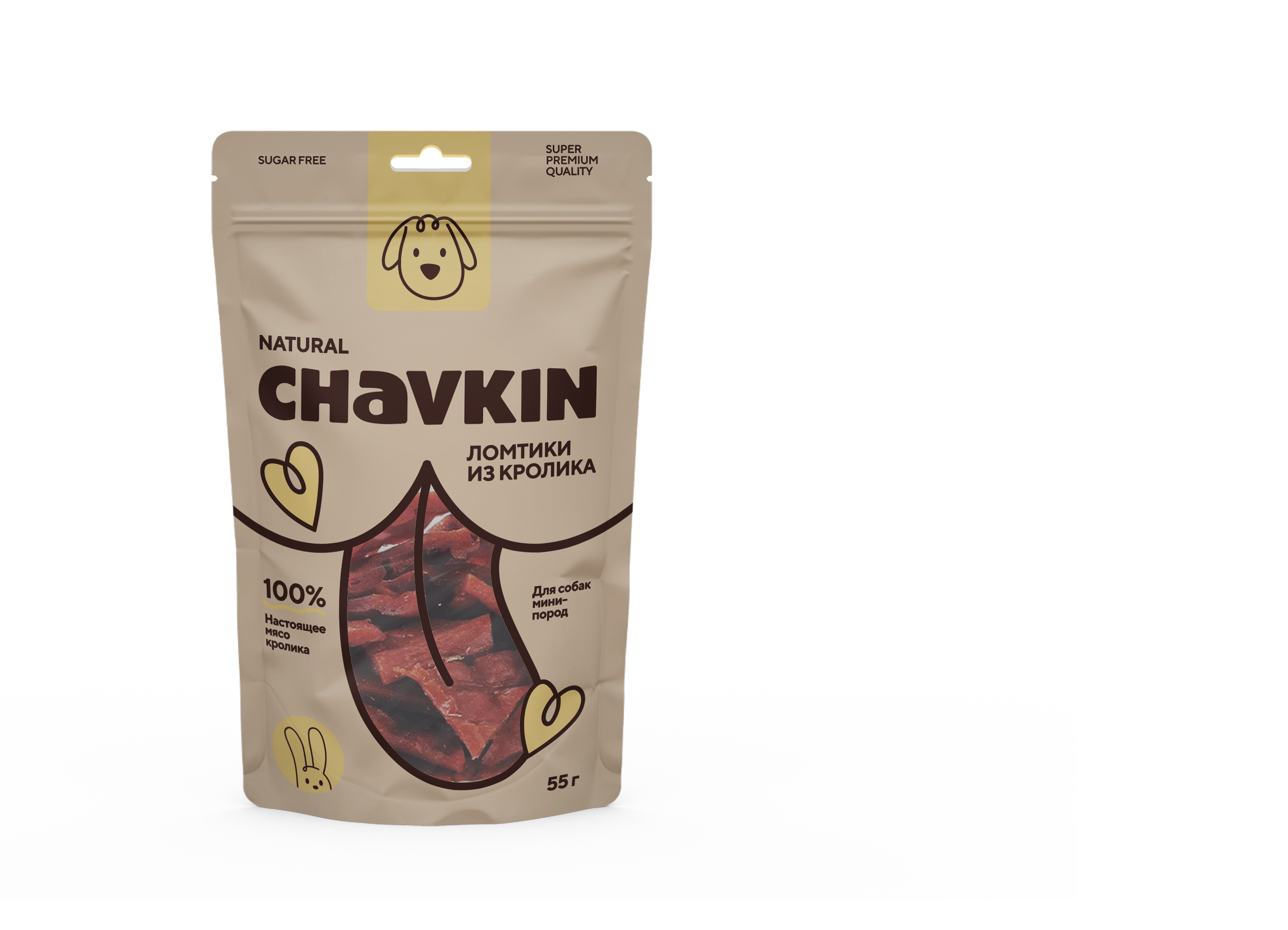 Лакомство Chavkin Ломтики крольчатины для собак 55 г