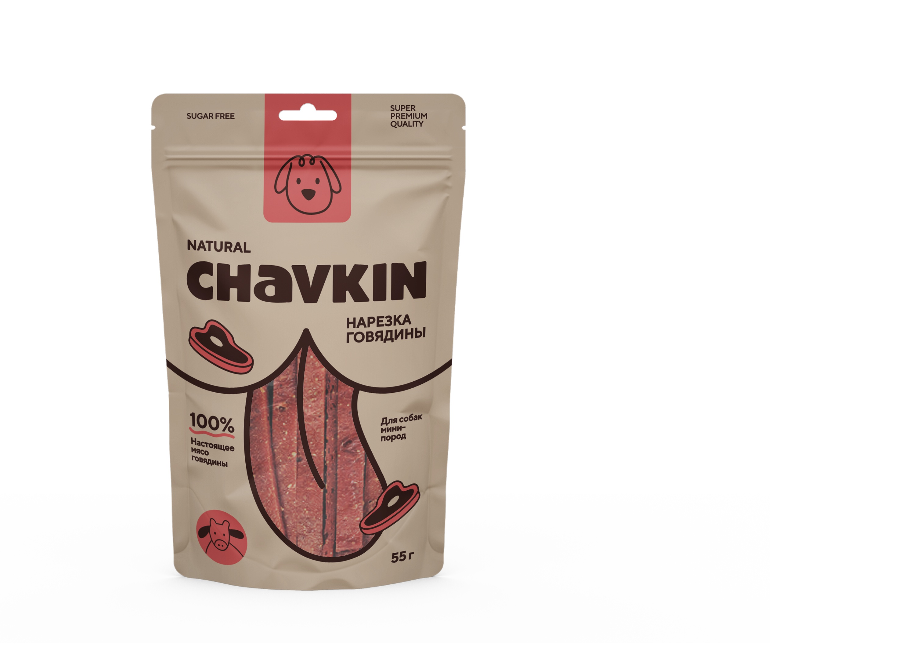 Лакомство Chavkin Нарезка из говядины для собак 55 г