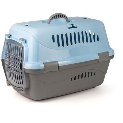 Переноска ZooExpress Турне с пласт дверцей голубая L для животных 54,5*36*34 см