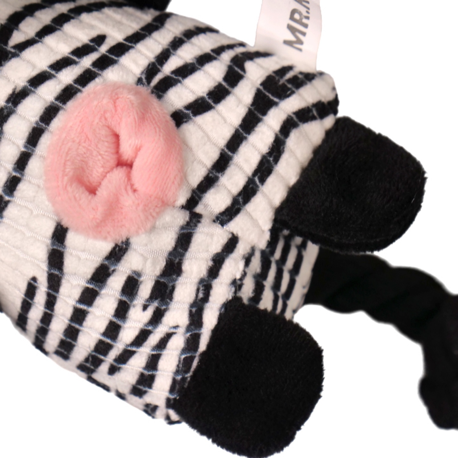 Игрушка Mr.Kranch Зебра плюшевая с канатиками пищалкой и карманом под лакомство для собак 21 см 3