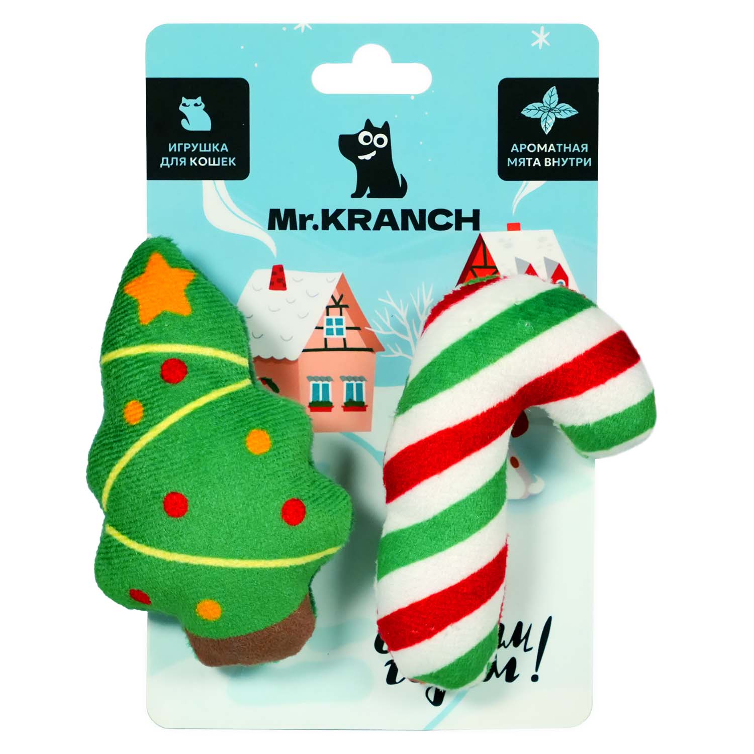Игрушка Mr.Kranch Ёлочка и леденец плюшевая с кошачьей мятой зелёная для кошек 9 см