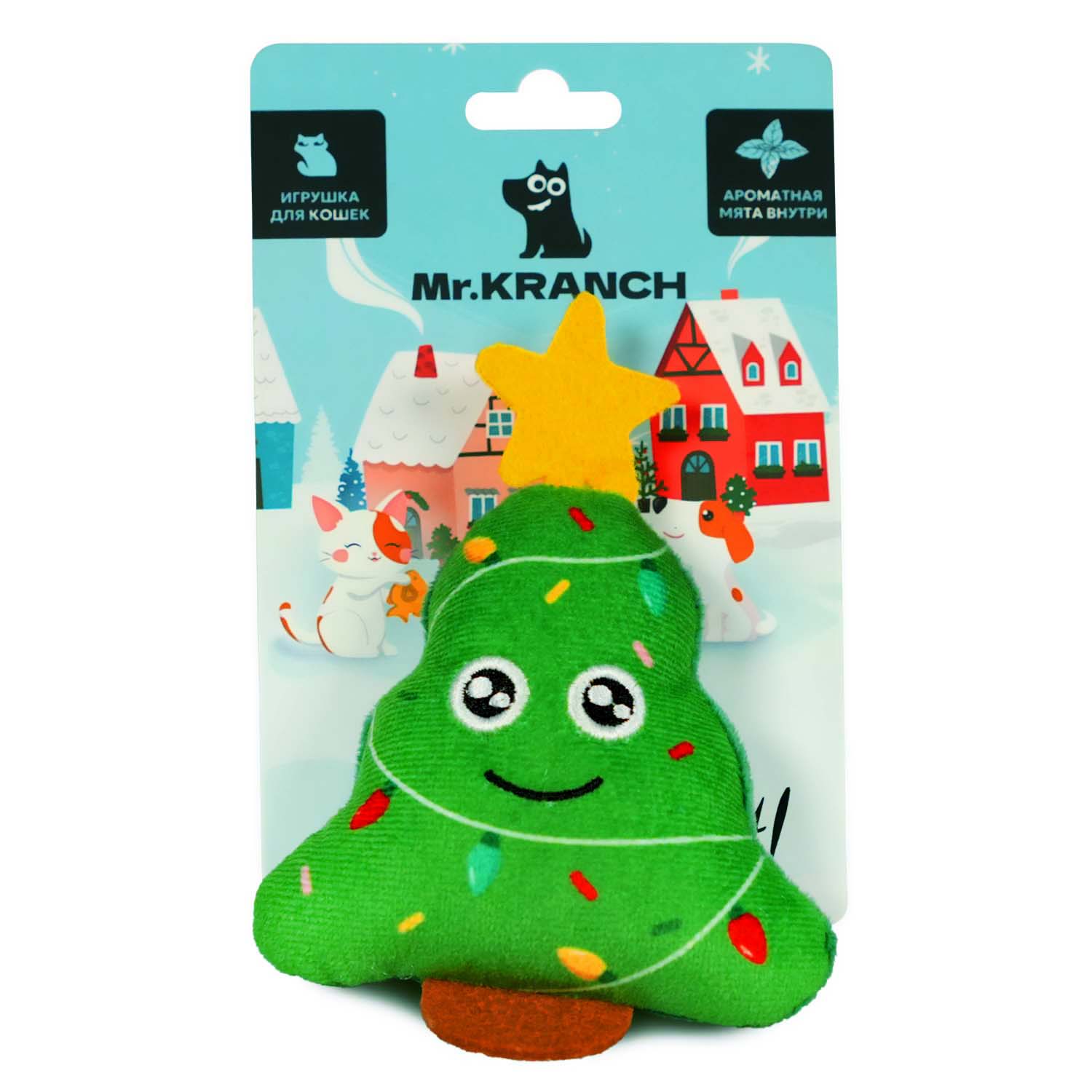 Игрушка Mr.Kranch Ёлочка плюшевая с кошачьей мятой зелёная для кошек 13 см