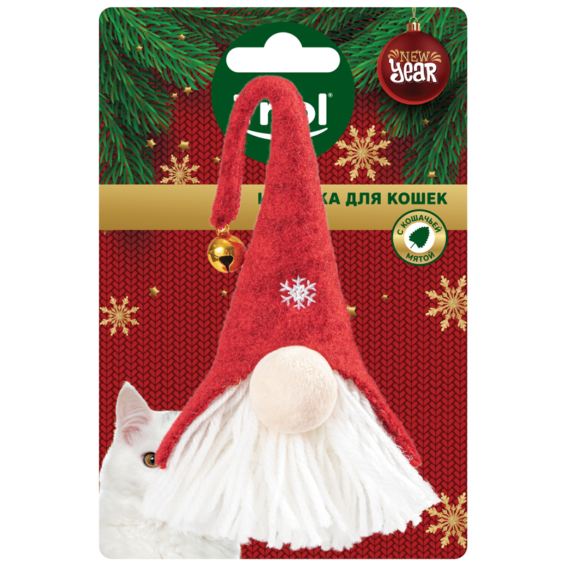Игрушка Triol NEW YEAR Гномик красный для кошек 23 см