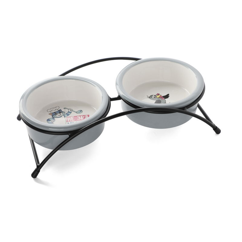 Миска Triol Союзмультфильм Матроскин и Галчонок на подставке двойная керамика для животных 2*250 мл