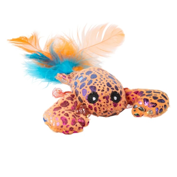 Игрушка Mr. Kranch Лобстер с кошачьей мятой и перышками плюш оранжевый для кошек 9 см
