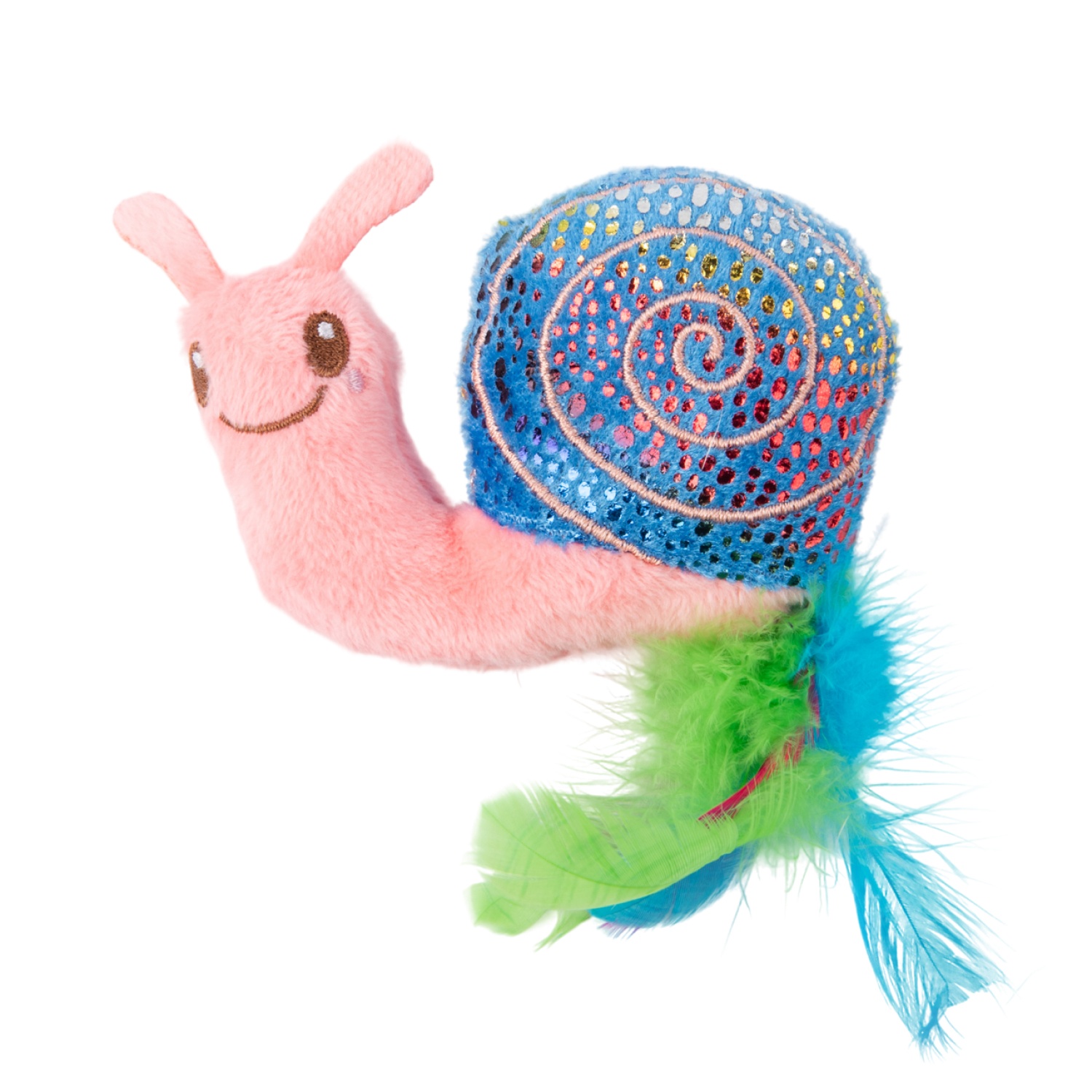 Игрушка Mr. Kranch Улитка плюшевая с кошачьей мятой и перышками розовый для кошек 18 см