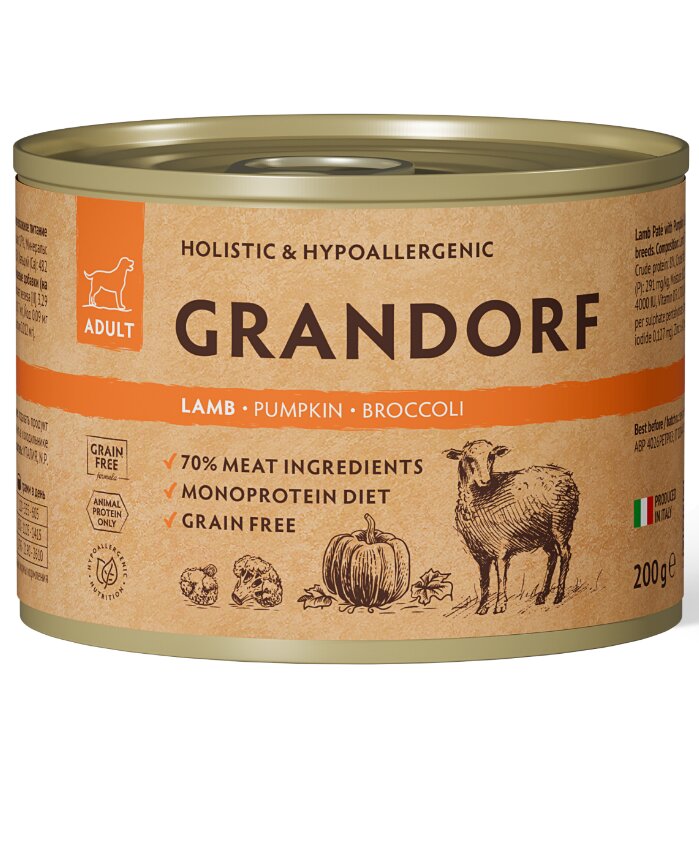 Grandorf Ягненок/тыква/брокколи паштет консерва для собак 200 г