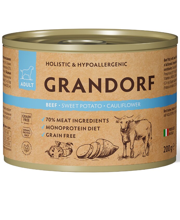 Grandorf Говядина/батат/цветная капуста паштет консерва для собак 200 г