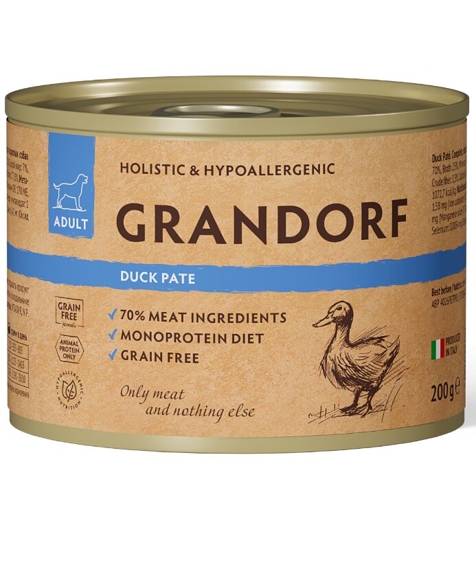 Grandorf Утка паштет консерва для собак 200 г