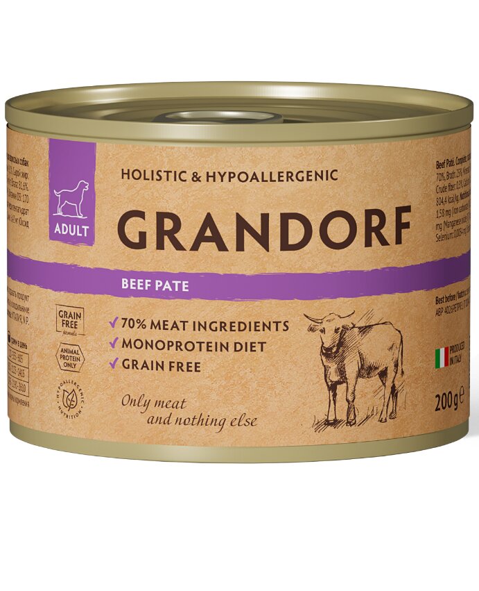 Grandorf Говядина паштет консерва для собак 200 г