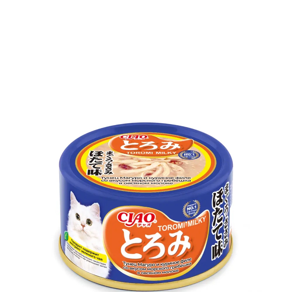 Inaba Ciao Toromi Milk Тунец Магуро/Куриное филе/Гребешок в овсяном молоке консервы для кошек 80 г
