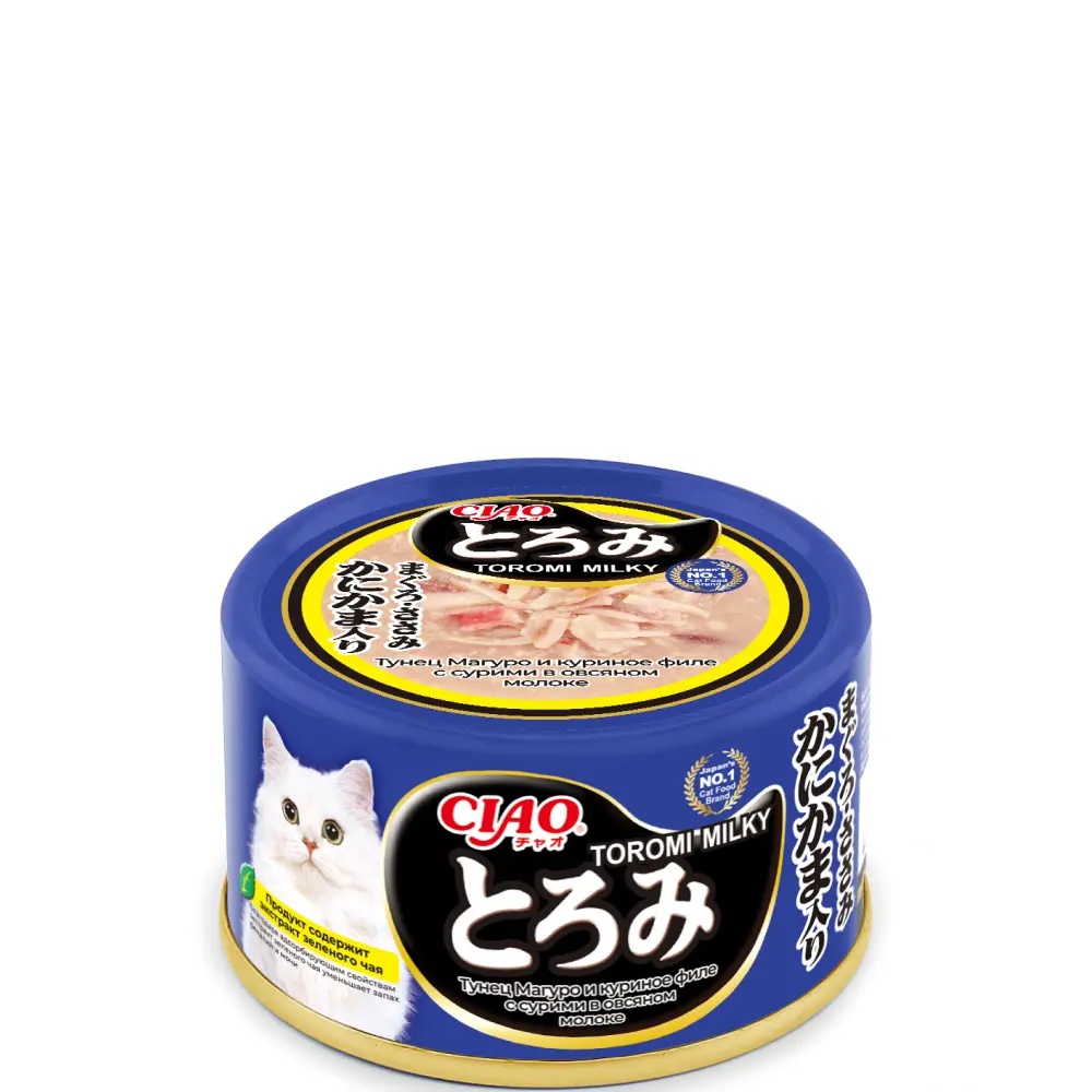 Inaba Ciao Toromi Milk Тунец Магуро/Куриное филе/Сурими в овсяном молоке консервы для кошек 80 г