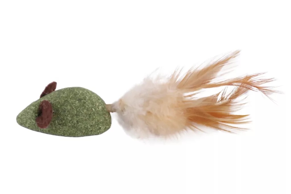 Игрушка Wogy Мышка из кошачьей мяты с пером для кошек 4*2*2,5 см