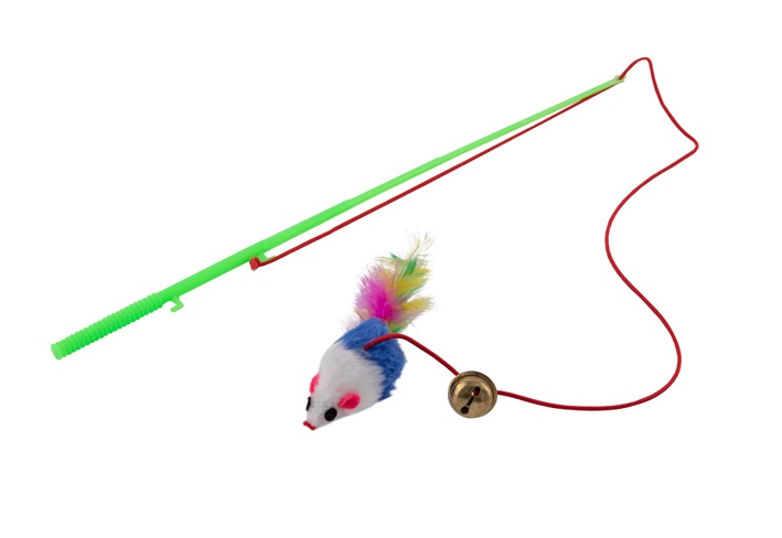 Игрушка-дразнилка Wogy Мышка на палочке с колокольчиком для кошек