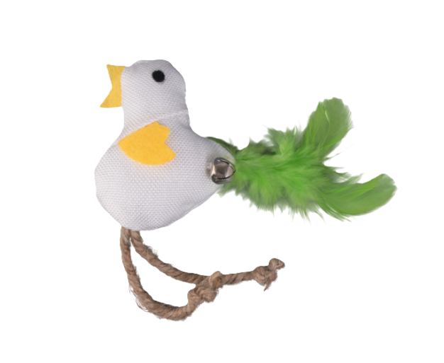 Игрушка Wogy Птица с пером и колокольчиком/ноги джут микс для кошек 13*11*3 см