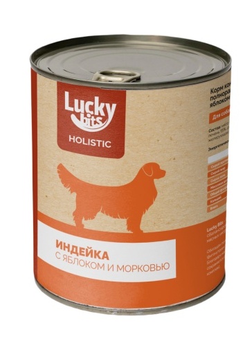Lucky bits Holistic Индейка с яблоком и морковью консервы для собак 2