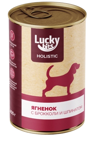 Lucky bits Holistic Ягненок с брокколи и шпинатом консервы для собак