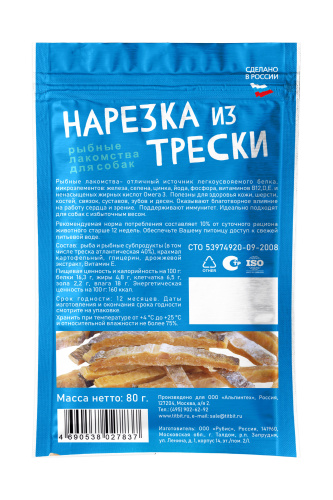 Лакомство TitBit Нарезка из трески для собак 80 г 2