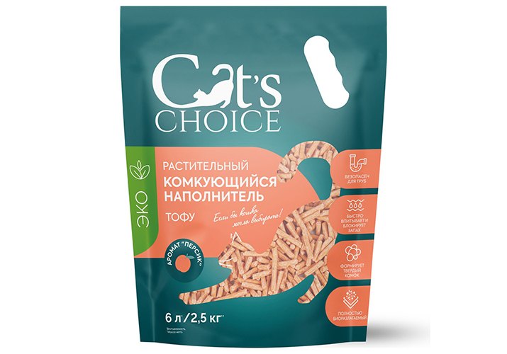 Наполнитель Cats Choice Персик тофу растительный комкующийся для кошек 6 л 2,5 кг
