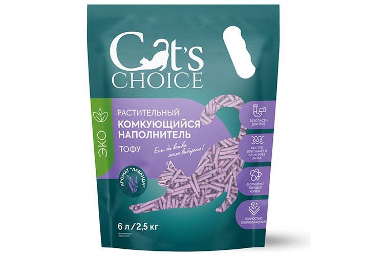 Наполнитель Cats Choice Лаванда тофу растительный комкующийся для кошек 6 л 2,5 кг