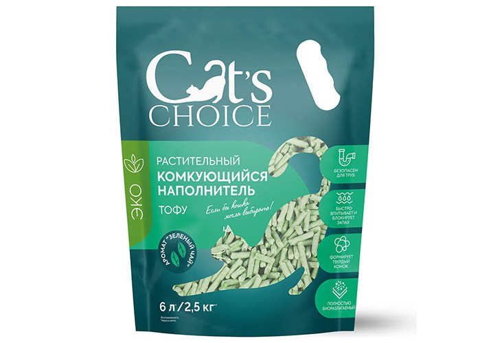 Наполнитель Cats Choice Зеленый чай тофу растительный комкующийся для кошек 6 л 2,5 кг