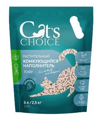 Наполнитель Cats Choice без аромата тофу растительный комкующийся для кошек 6 л 2,5 кг