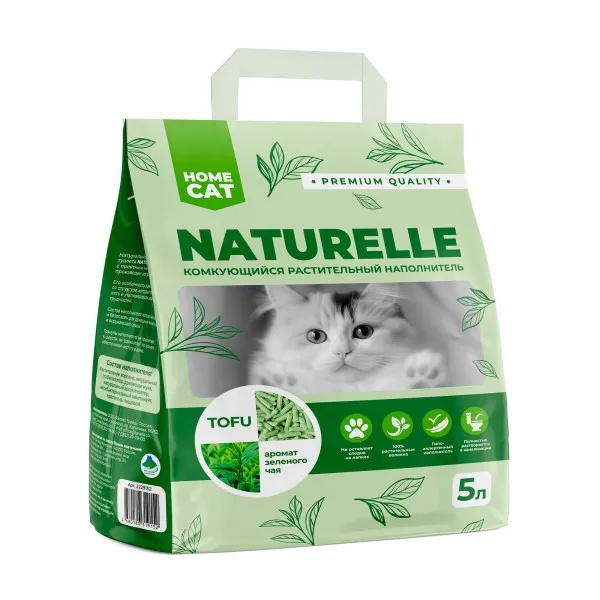 Наполнитель HomeCat Naturelle комкующийся растительный Зеленый чай для кошек