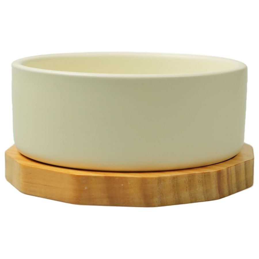 Миска Mr. Kranch Bamboo на бамбуковой подставке керамика белая для животных