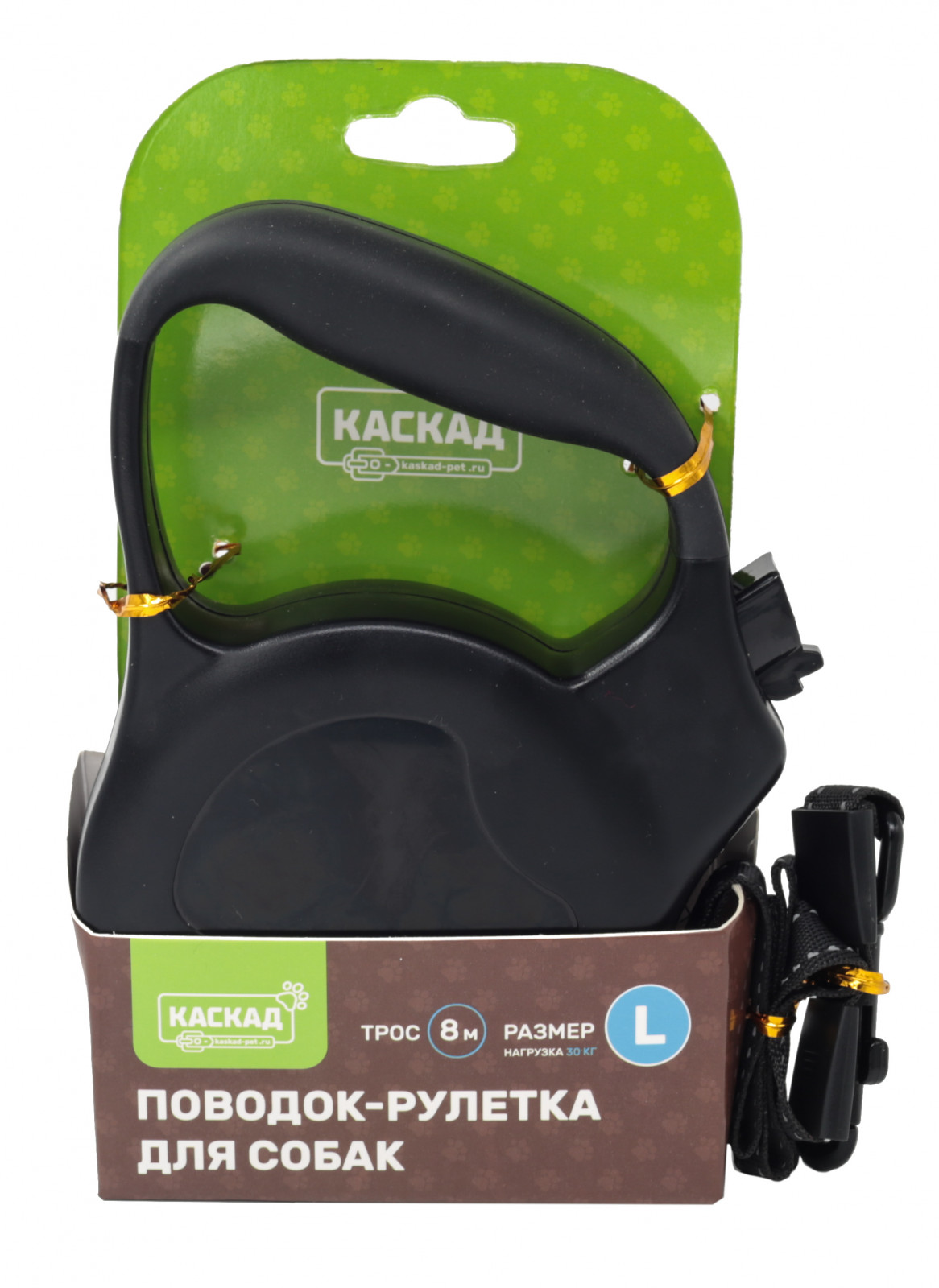 Рулетка Каскад Черный (до 50 кг) трос 8 м для собак