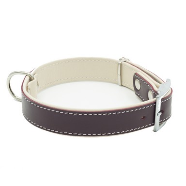 Ошейник Каскад Best двойной с подворотом кожа бордовый для собак 2,5*31-41 см