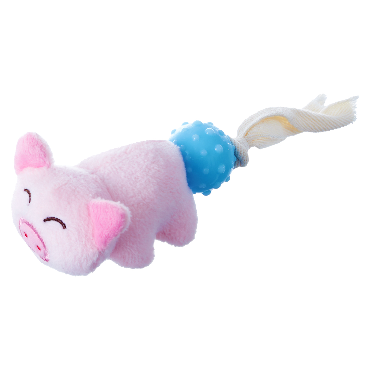 Игрушка ZooOne Поросенок плюш с мячом веревками для собак 17 см