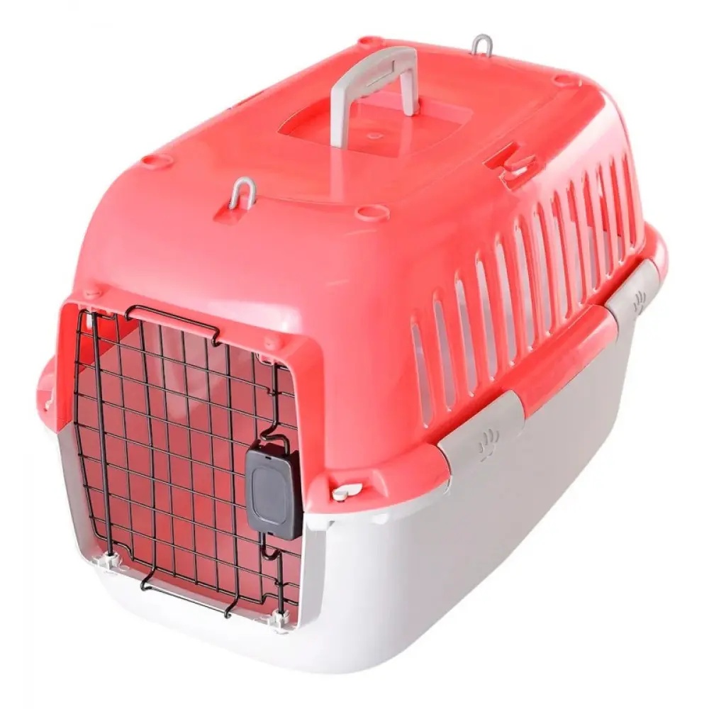 Переноска Fauna International Explorer Sport металлическая дверца розово-серая для животных 57*38*38 см