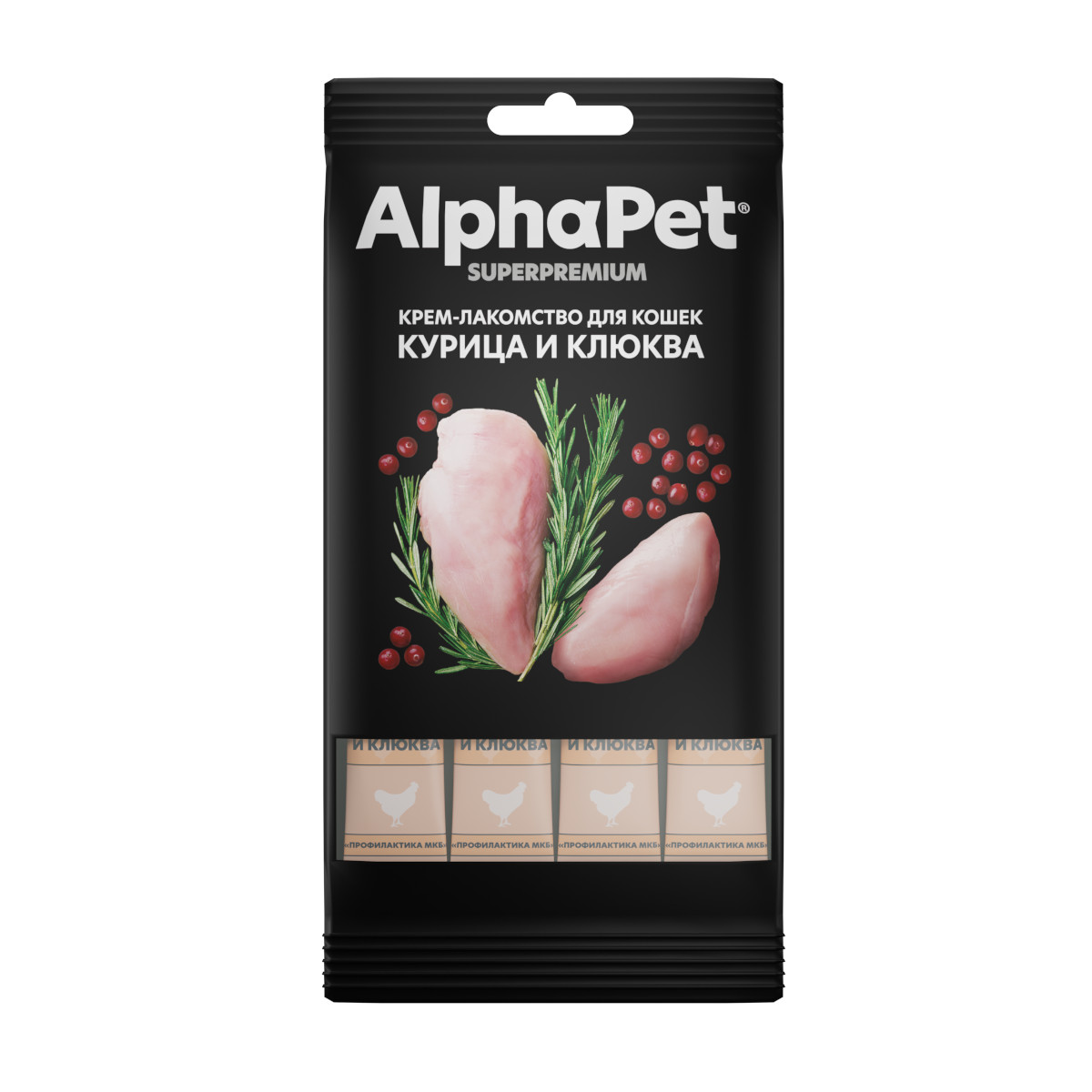 Крем-лакомство AlphaPet с курицей и клюквой для кошек 48 г
