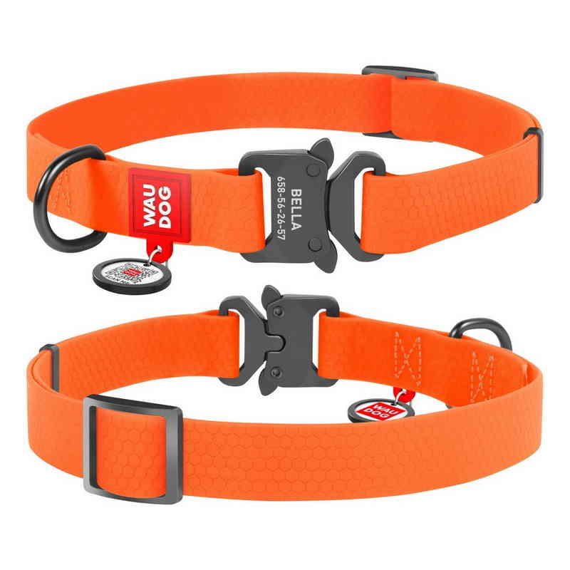 Ошейник WAUDOG Waterproof с QR-паспортом фастекс оранжевый для собак 4*43-70 см