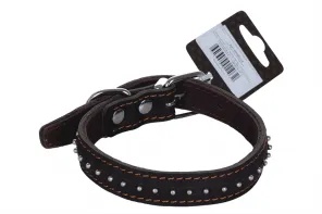 Ошейник Каскад двойной с шипами-еж нат кожа черный для собак 2*31-39 см