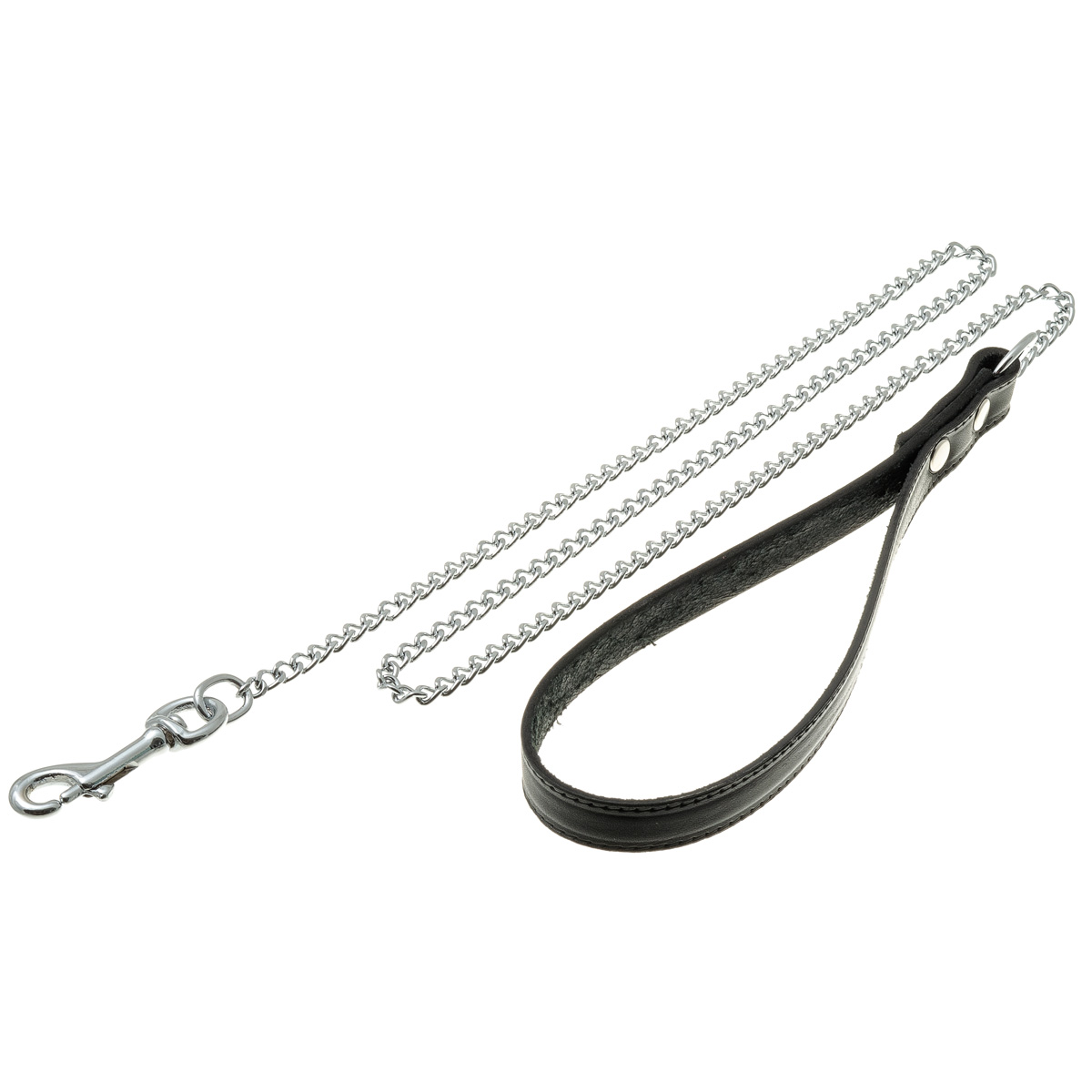 Поводок-цепь V.I.PET с ручкой нат кожа чёрный для собак 1,6мм*44/110 см