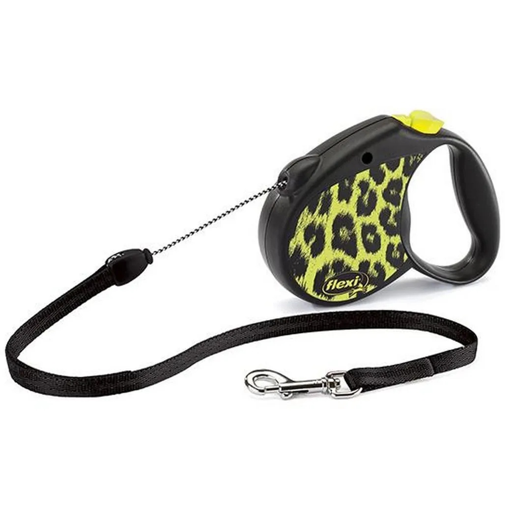 Рулетка FLEXI Safari M (до 20 кг) 5 м трос черный/желтый леопард для собак