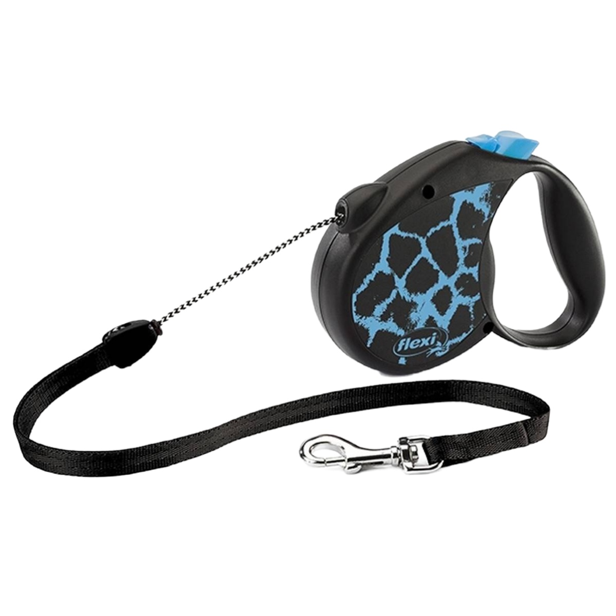 Рулетка FLEXI Safari M (до 20 кг) 5 м трос черный/синий жираф для собак