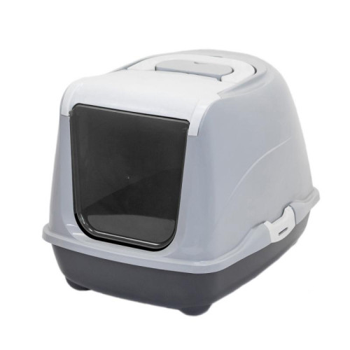 Туалет-домик Моськи-Авоськи закрытый с дверцей серый для кошек 50*38*37 см 