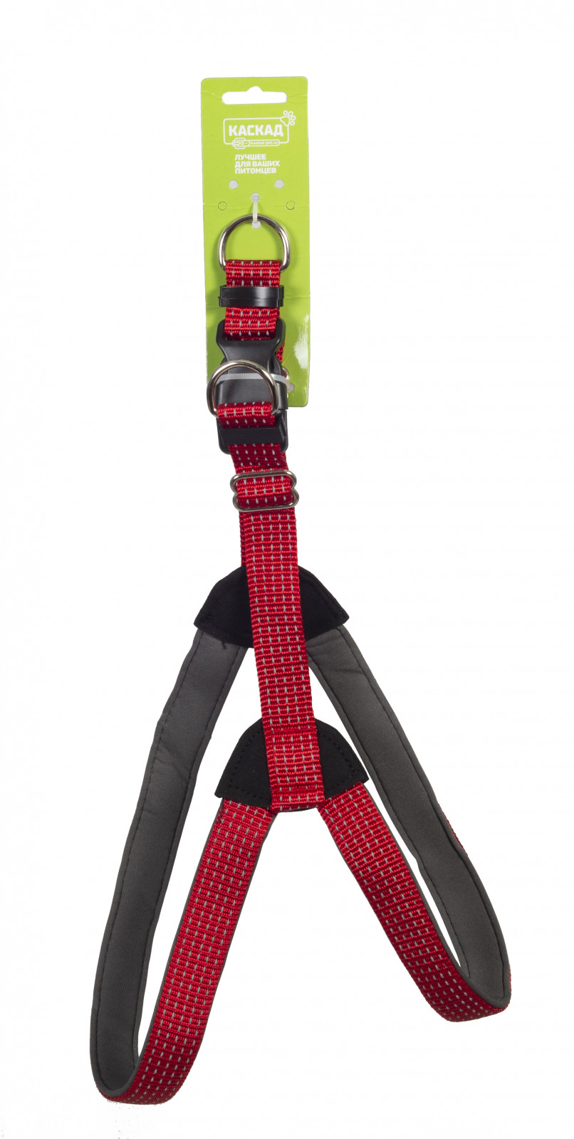 Шлейка Каскад Премиум нейлон светоотраж красная для собак 2,5*62-74*74-84 см