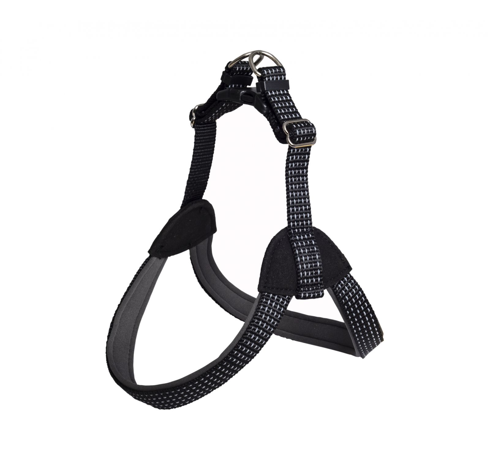 Шлейка Каскад Премиум нейлон светоотражающая с подкладкой черная для собак 3*72-80/78-90 см