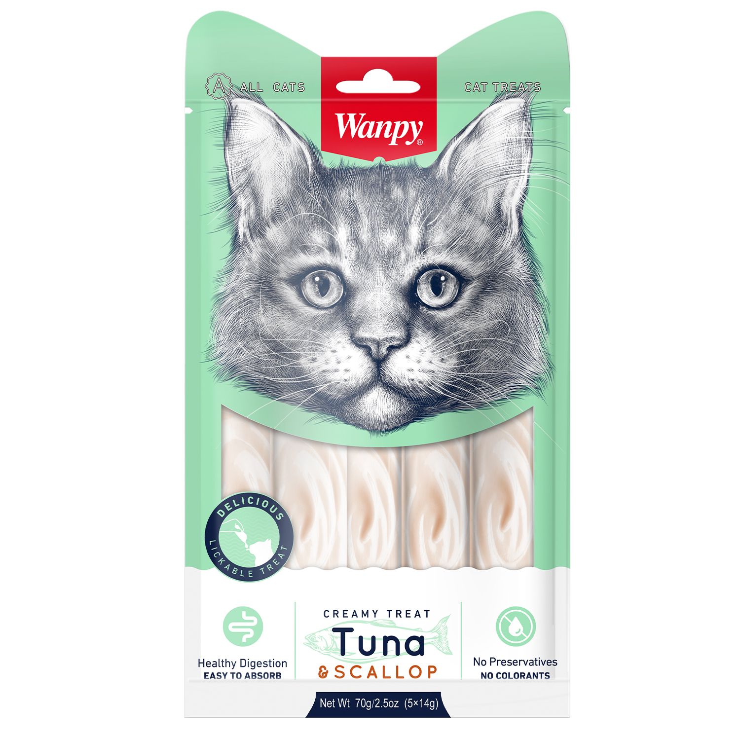 Лакомство Wanpy Cat нежное пюре из тунца и гребешка для кошек 70 г